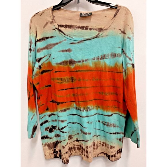 Tryst Tops - TRYST Hippie Grunge Artsy Top Womens Size XL Multi Tie Dye 3/4 Sleeve Casual